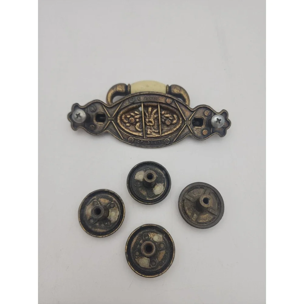 VTG Brass Drop Bail Drawer Pull Handle Hardware With 4 Knobs Wheat Ceramic